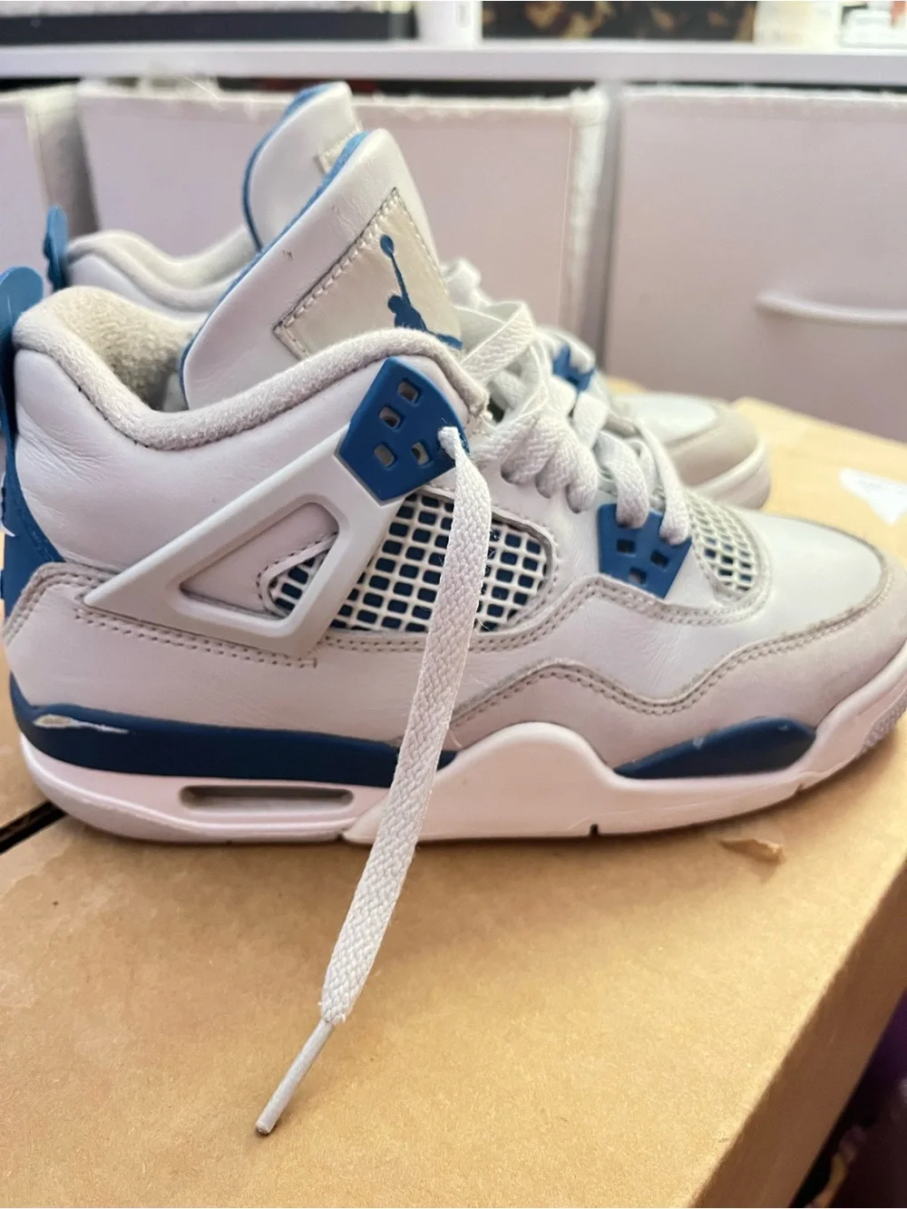 Jordan Kids White and Blue Retro Basketball Sneakers
